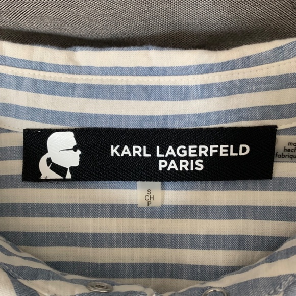 Karl Lagerfeld Women Blue White Strip Button Shirt Size S - Picture 4 of 5